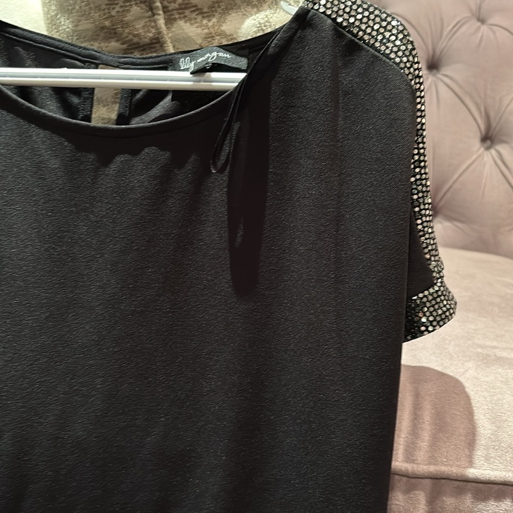 Lily Morgan black tunic dress top with silver trim in a - Picture 4 of 7